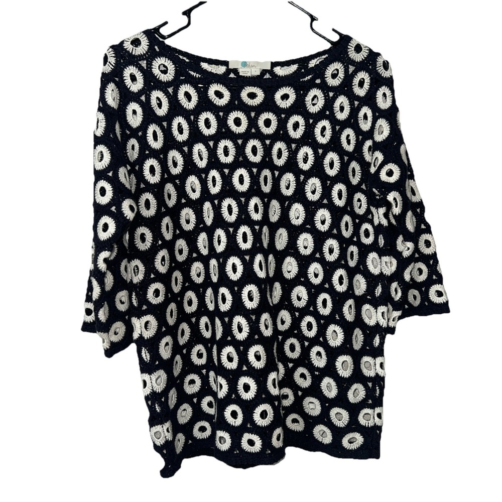 Boden Unusual Knitted 3/4‎ Sleeve Navy Sweater Jumper Tunic Women's Size Small